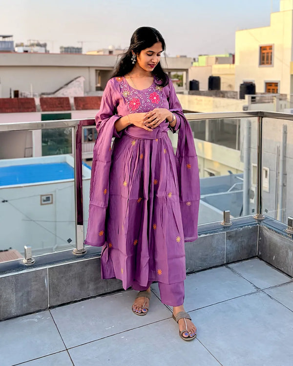Light Purple Mul Chanderi Anarkali