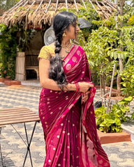 Maroon & Pink Mysore Crepe Saree