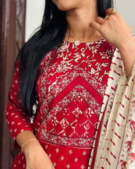 Red Rayon Kurthi Set