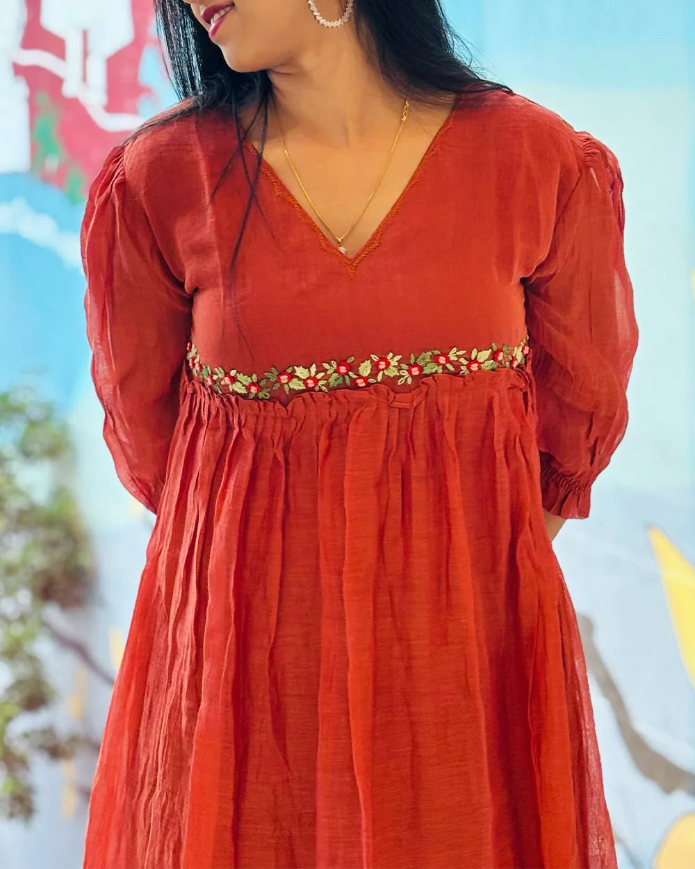 Rust Orange Mulchanderi Gown