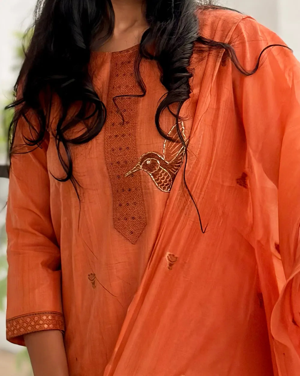 Light Orange Jamdhani Kurti Set