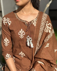 Brown Cotton Kurthi Set