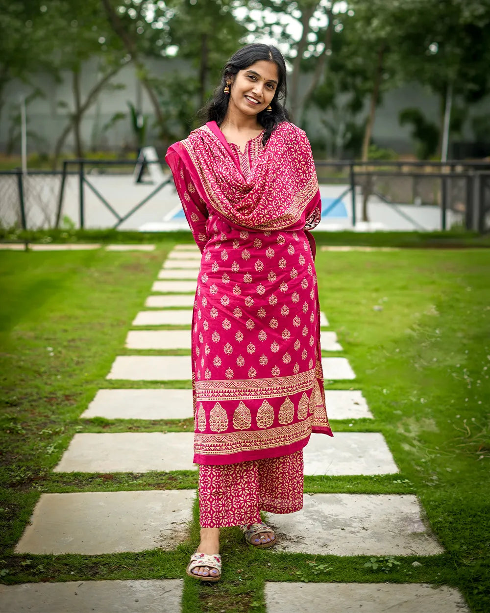 Pink Cotton 3pc Kurthi Set