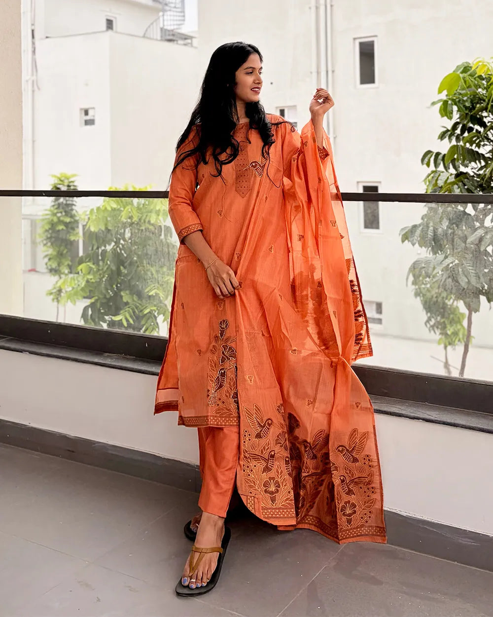 Light Orange Jamdhani Kurti Set