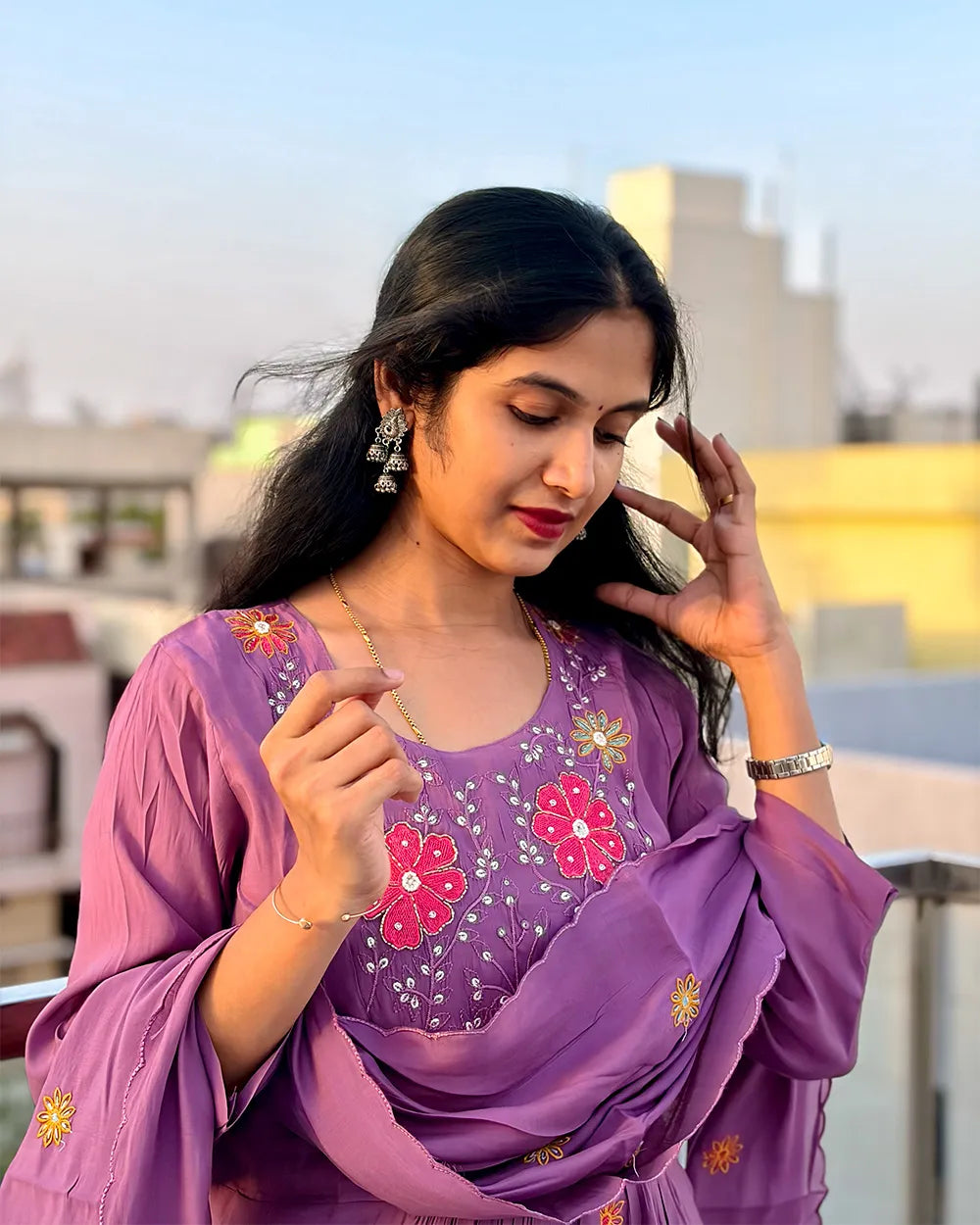 Light Purple Mul Chanderi Anarkali