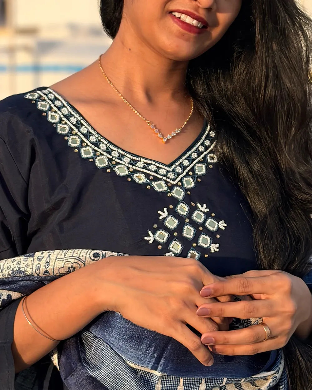 Midnight Navy Roman Silk Anarkali