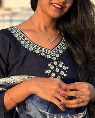 Midnight Navy Roman Silk Anarkali