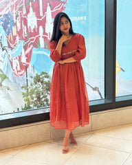 Rust Orange Mulchanderi Gown