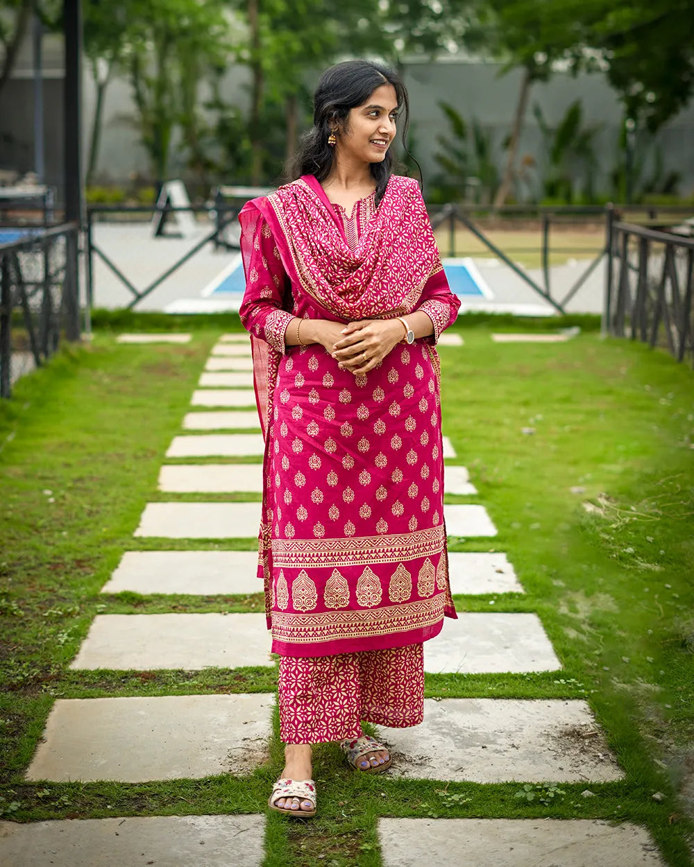 Pink Cotton 3pc Kurthi Set