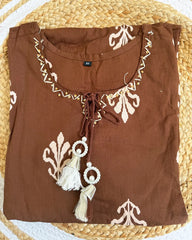 Brown Cotton Kurthi Set