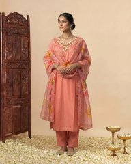 Peach Musline Kurta Set