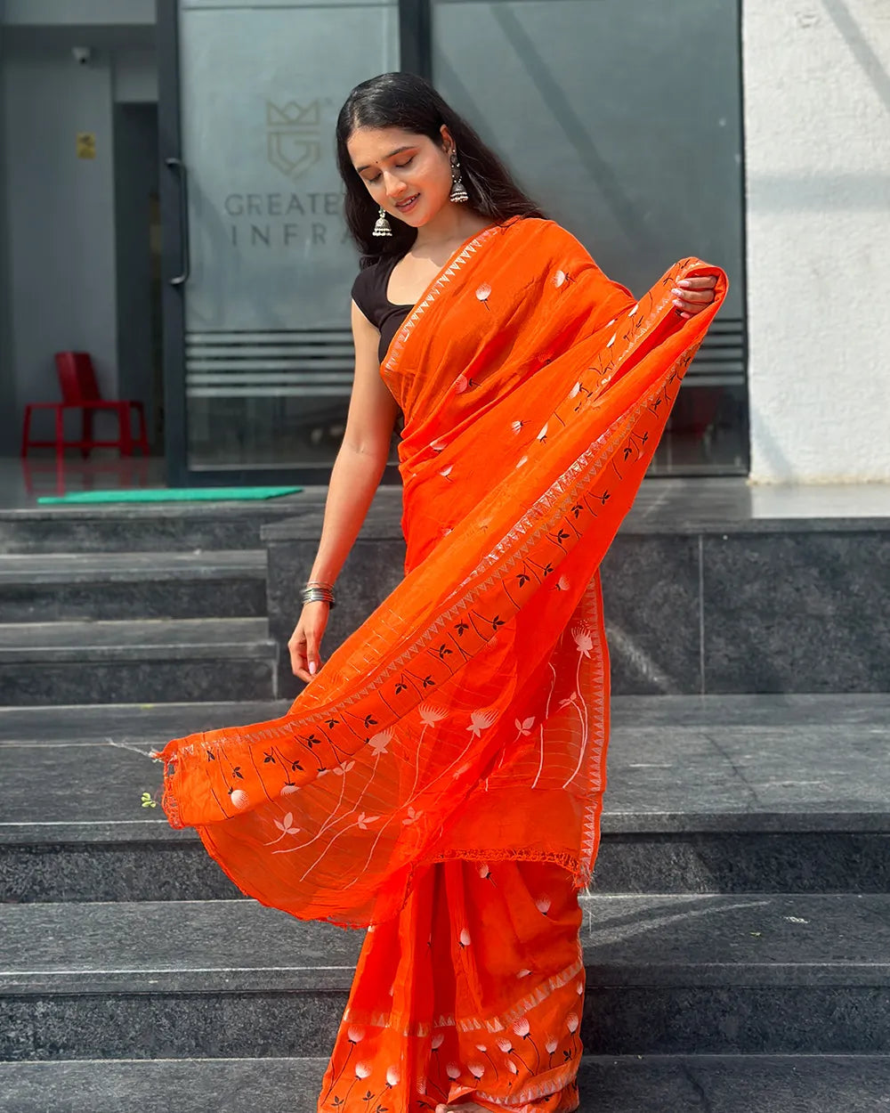 Orange Mangalagiri Saree