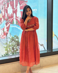 Rust Orange Mulchanderi Gown