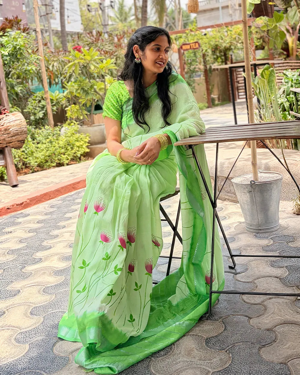 Light Green Mangalagiri Saree