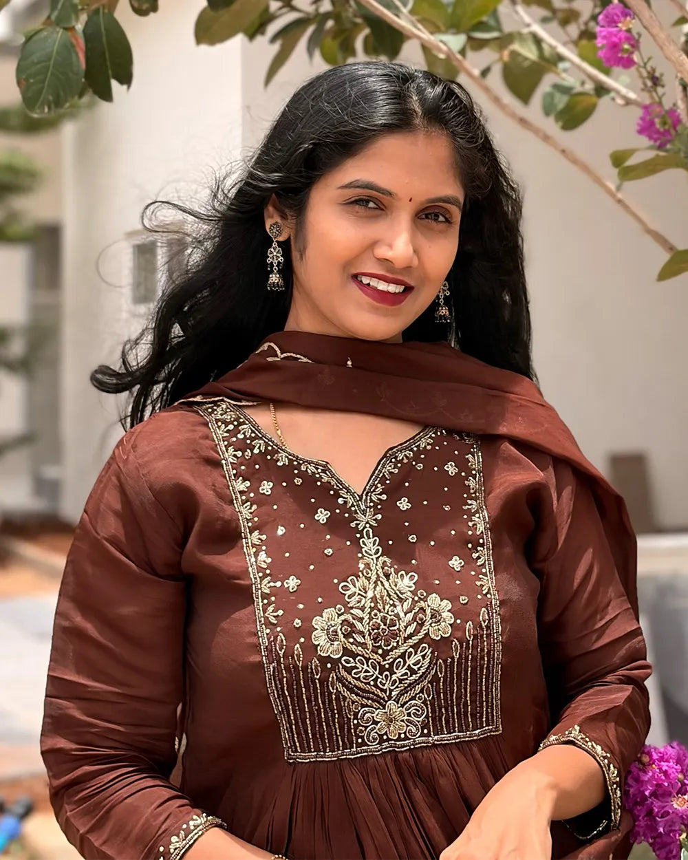 Brown Mulchanderi Anarkali Set