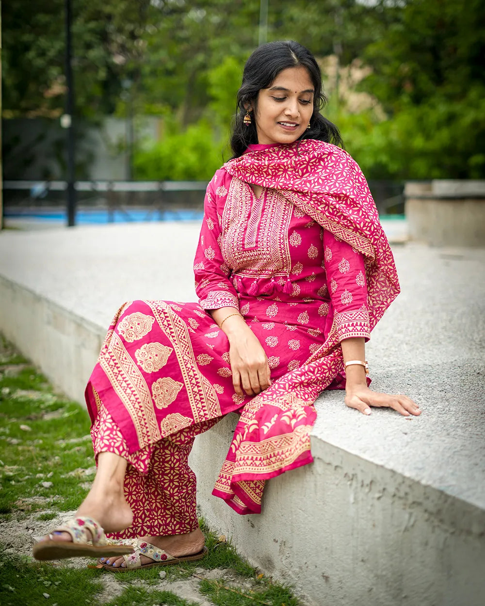 Pink Cotton 3pc Kurthi Set