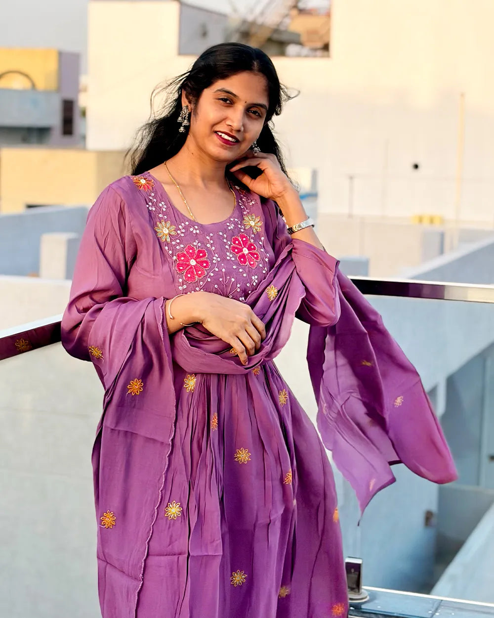 Light Purple Mul Chanderi Anarkali