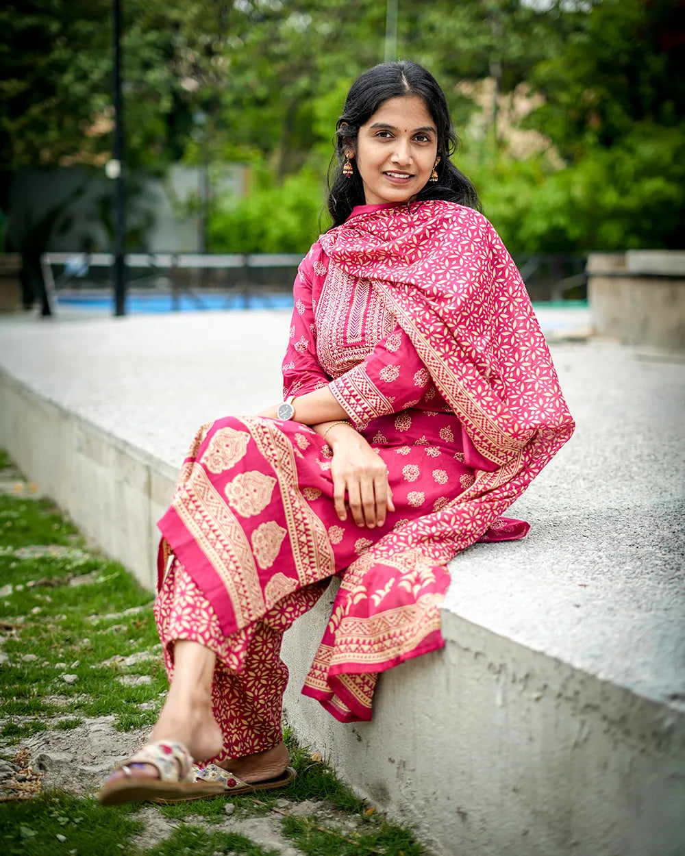 Pink Cotton 3pc Kurthi Set