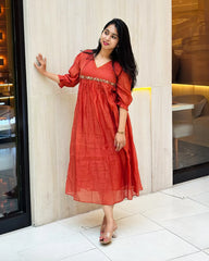 Rust Orange Mulchanderi Gown