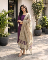 Purple Rawsilk 3pc kurti set
