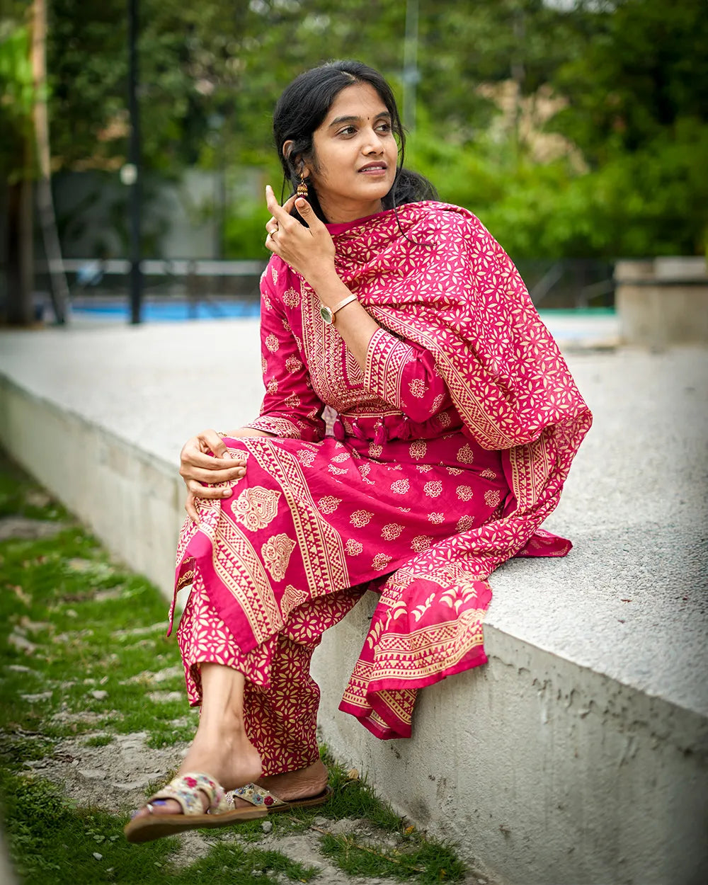 Pink Cotton 3pc Kurthi Set