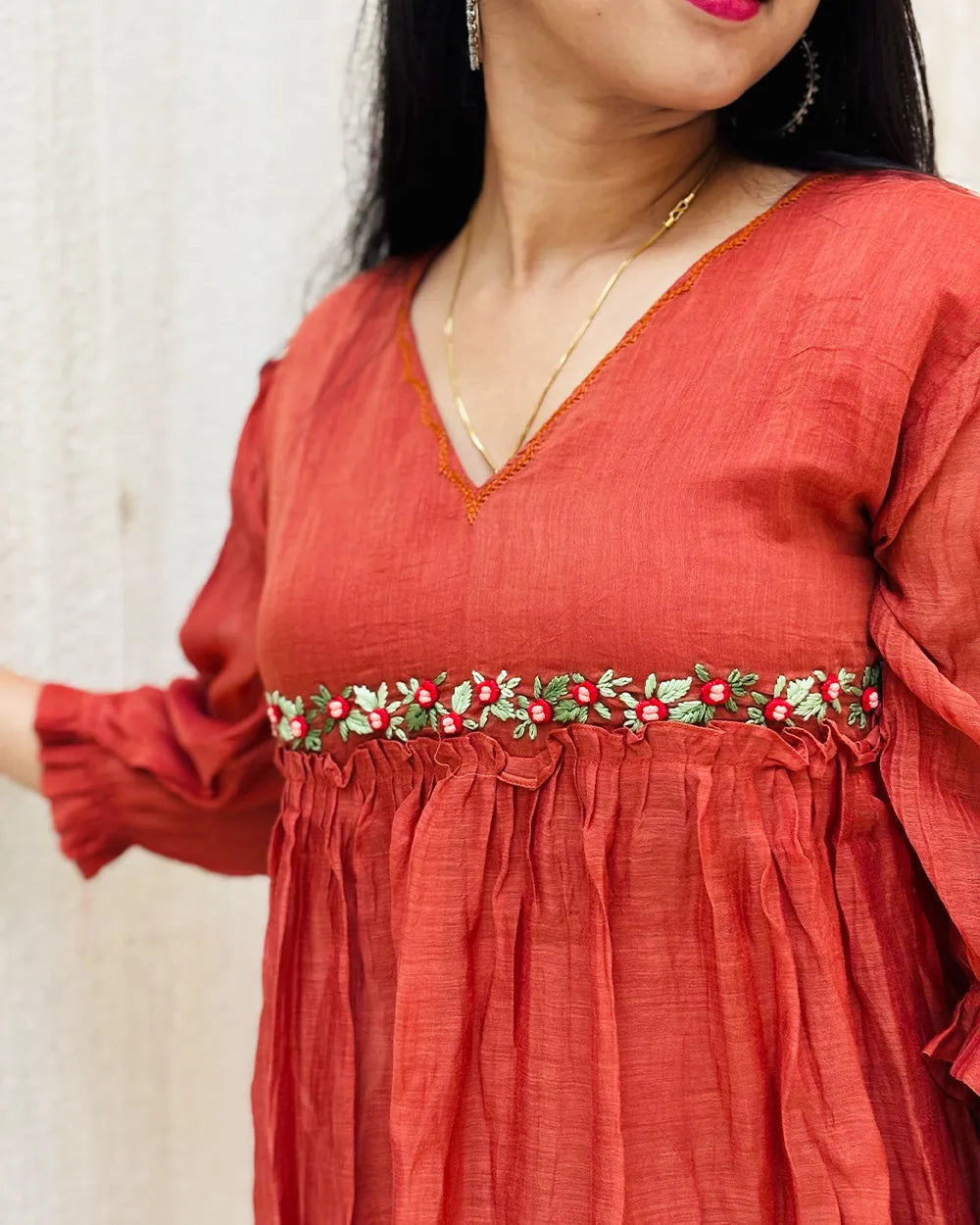 Rust Orange Mulchanderi Gown