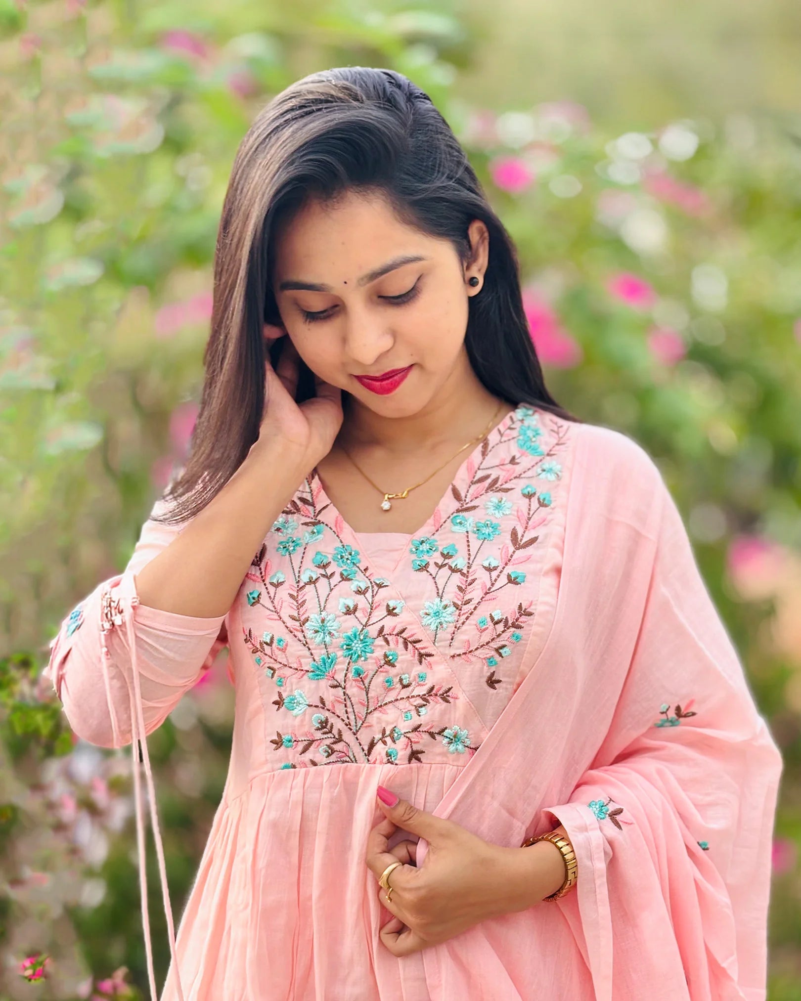 Soft peach Mul cotton anarkali