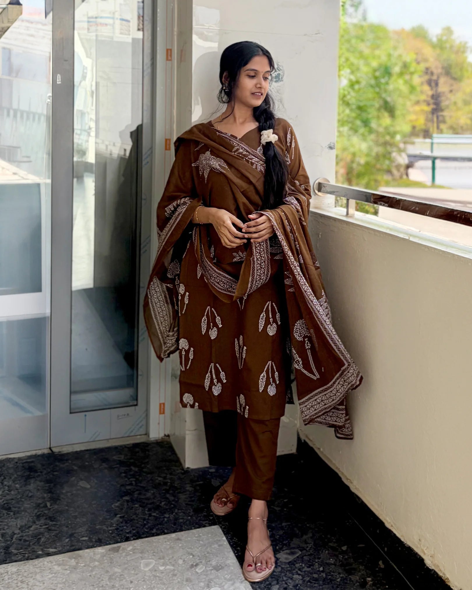 Dark Olive Green Cotton Kurti Set
