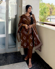 Dark Olive Green Cotton Kurti Set