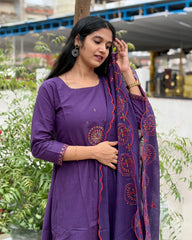 Purple Cotton Anarkali Set