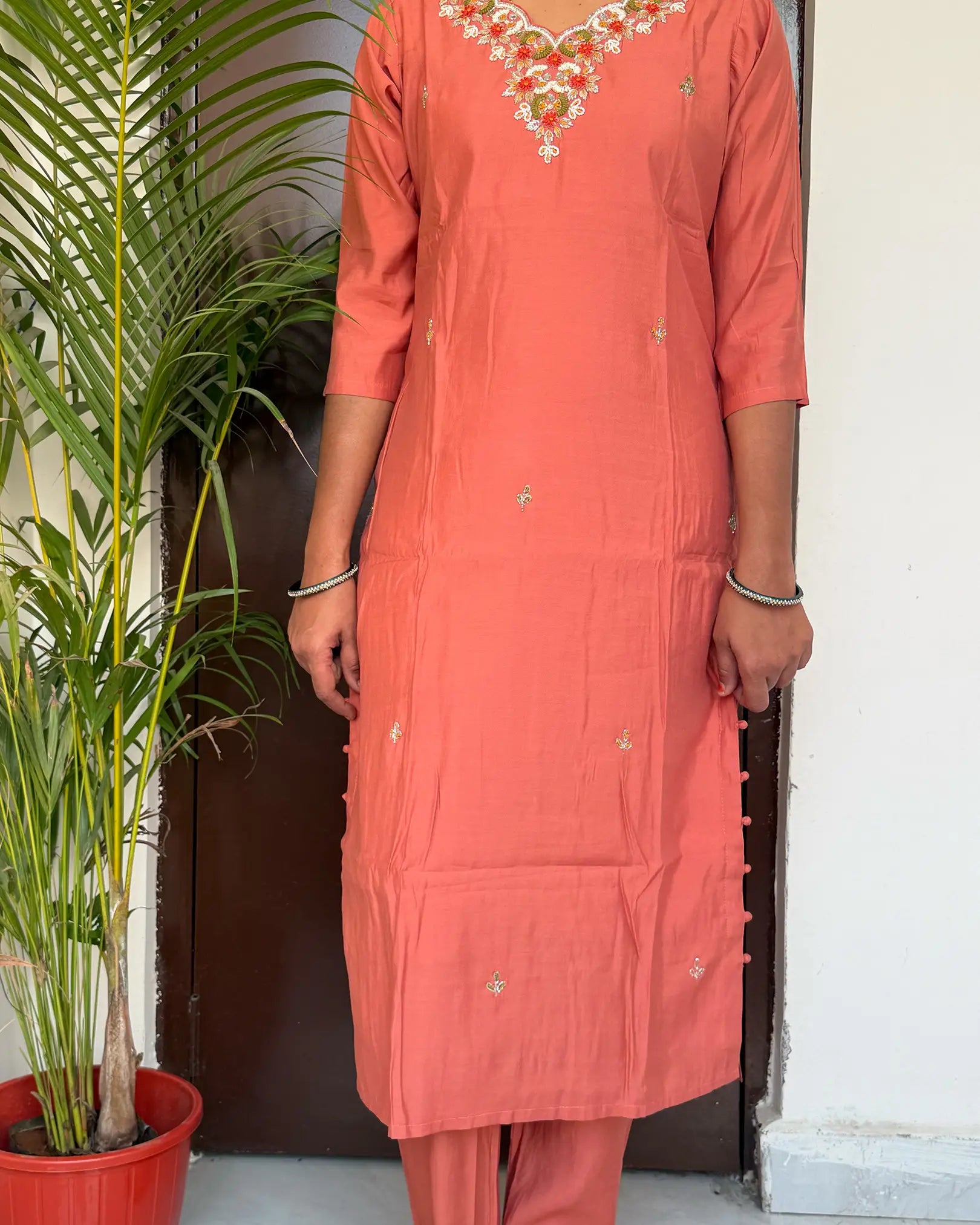 Peach Musline Kurta Set