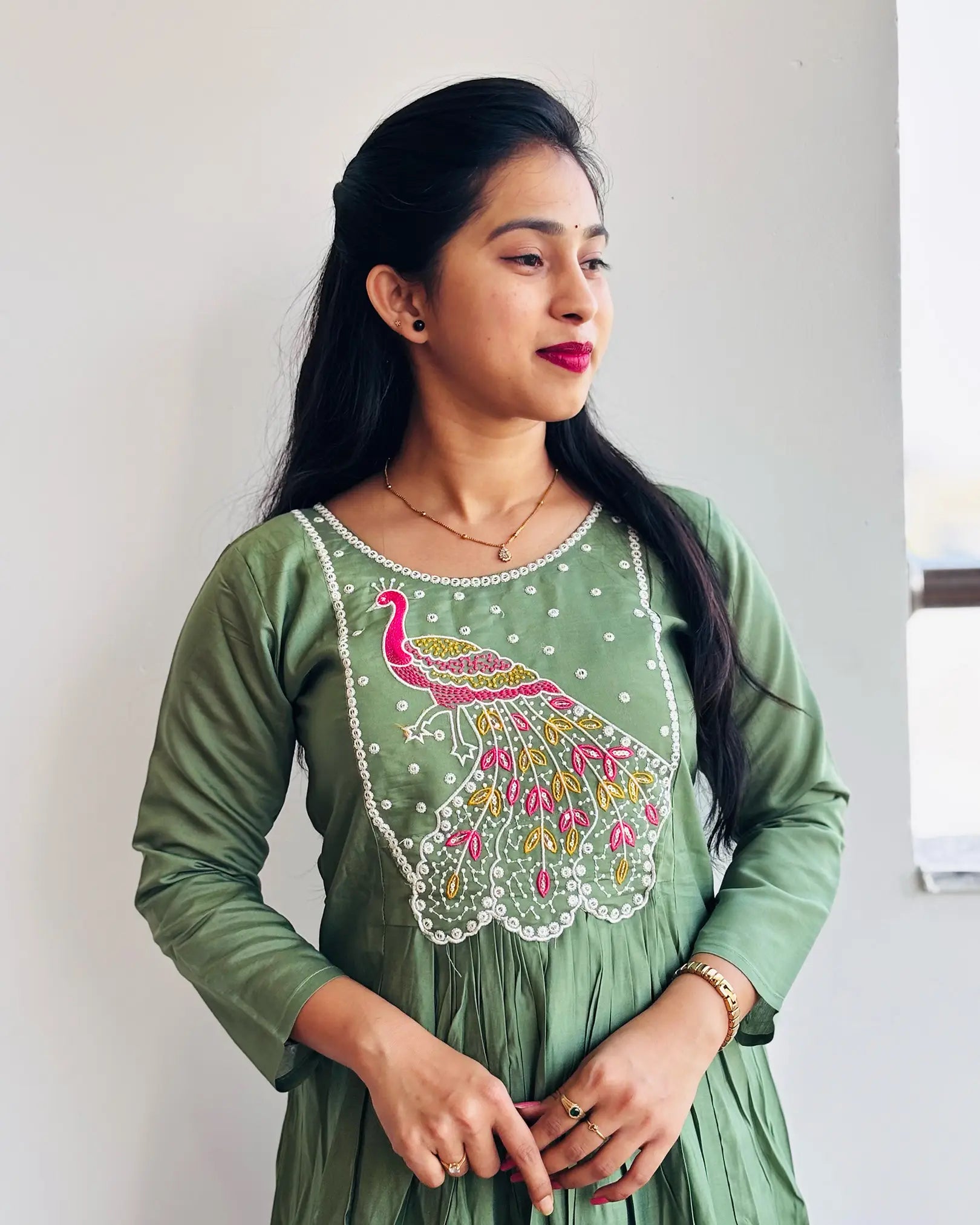 Olive green Roman Silk Gown