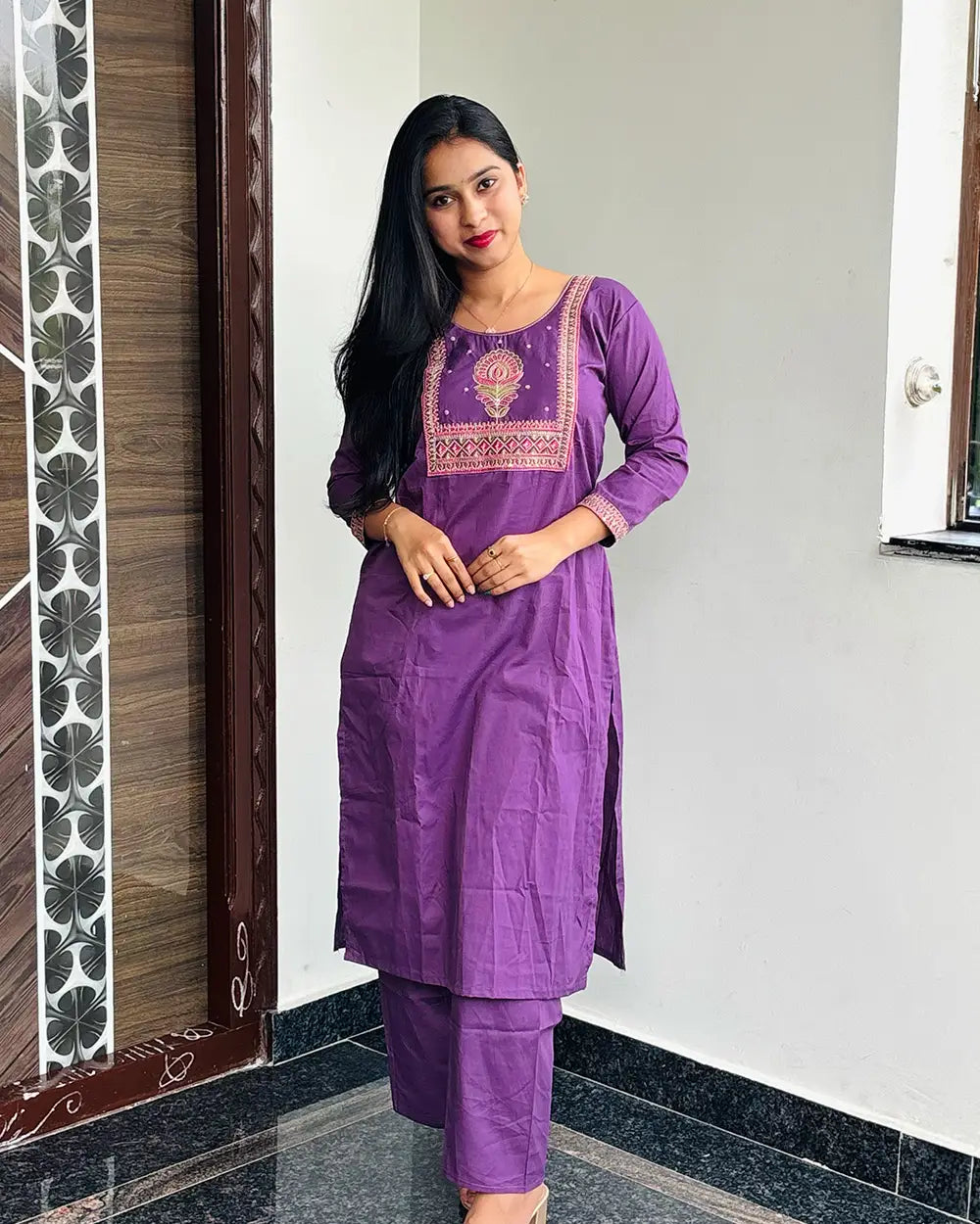 Purple Dhabu Cotton Co-ord Set