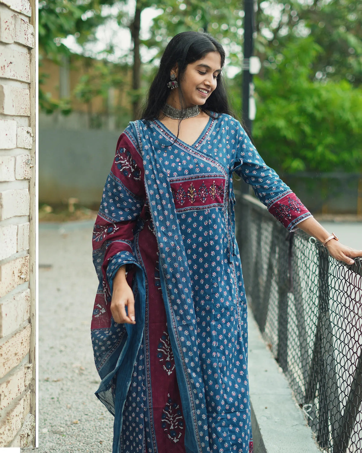Blue Cotton Anarkali