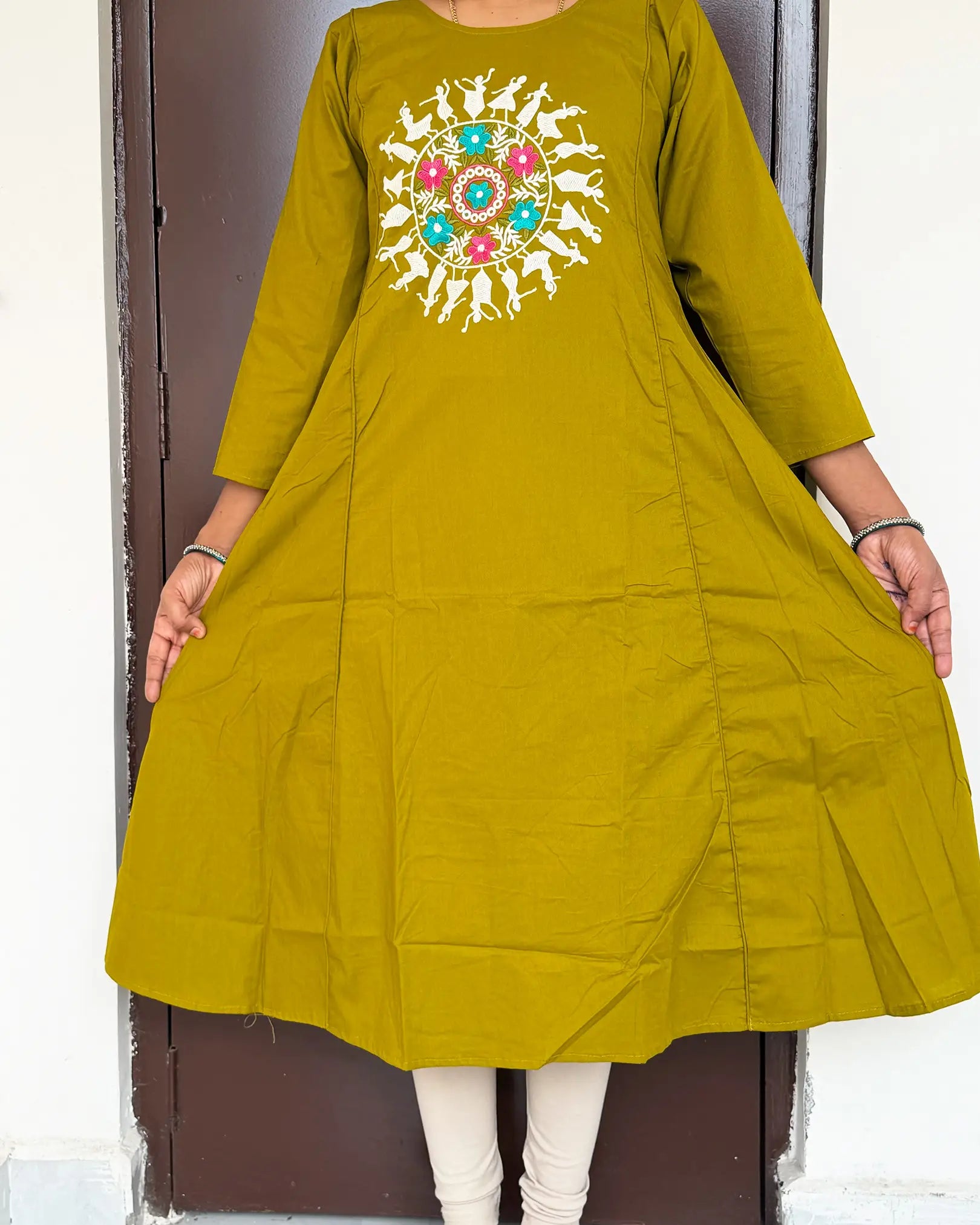 Mehendi Bloom Cotton A-Line Kurti