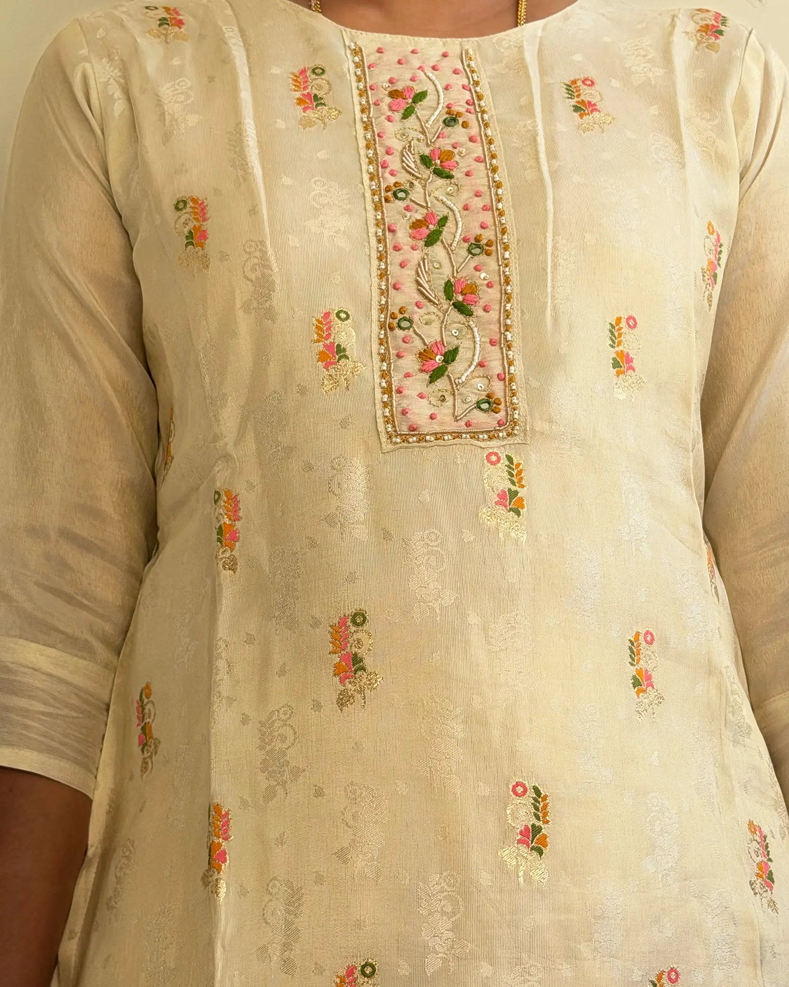 Cream Brocade Silk Suit