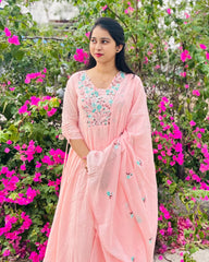 Soft peach Mul cotton anarkali
