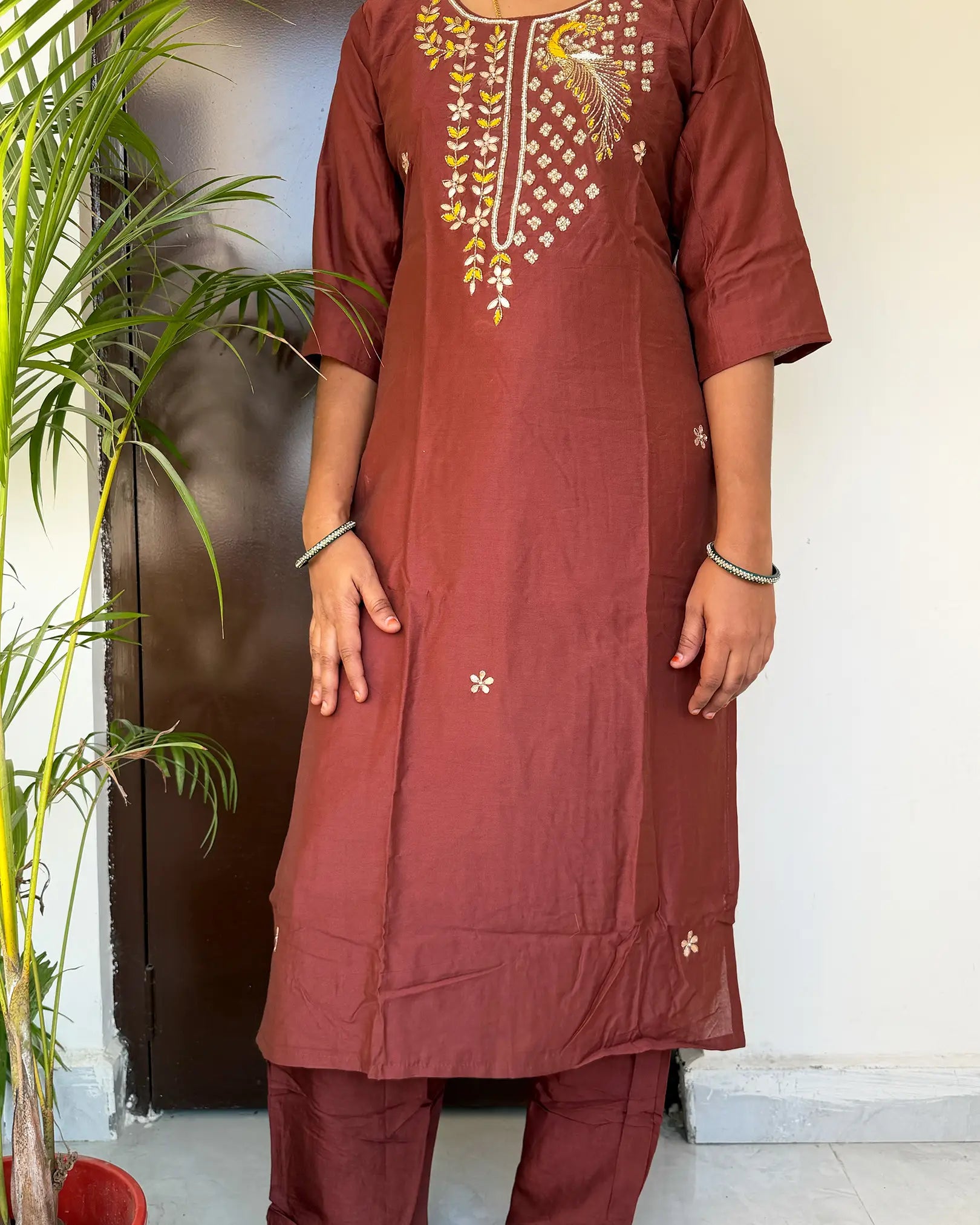 Rich Brown Muslin kurta set