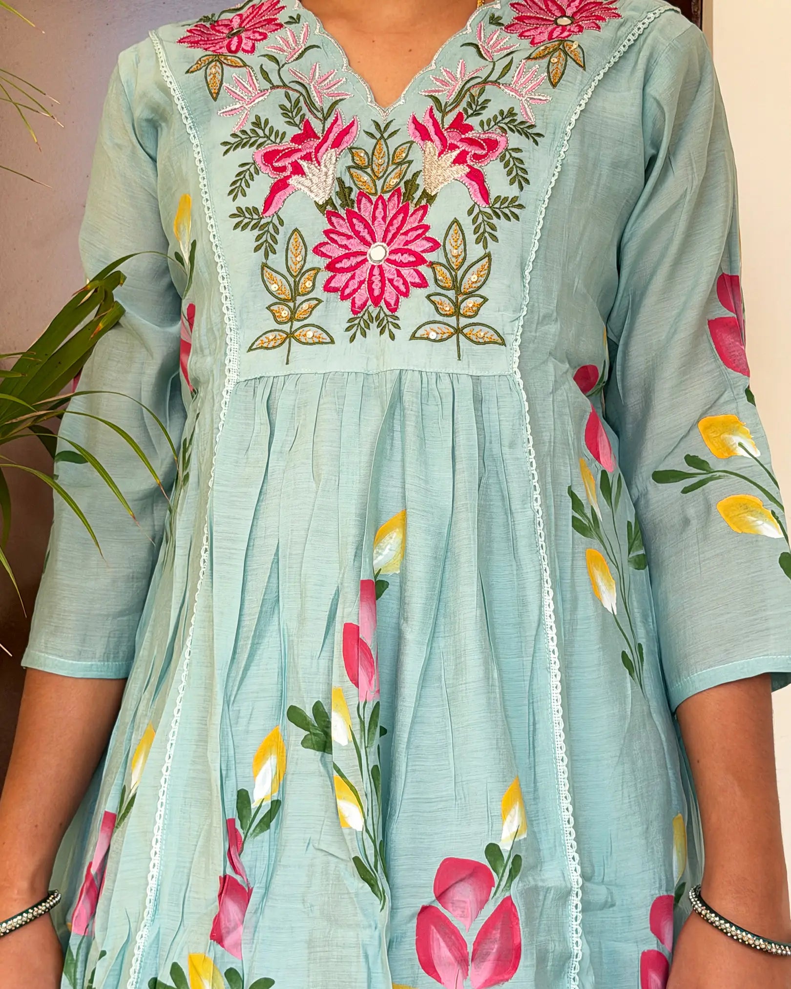 Sky blue hand painted anarkali