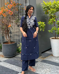Navy blue Cotton Co-Ord Set