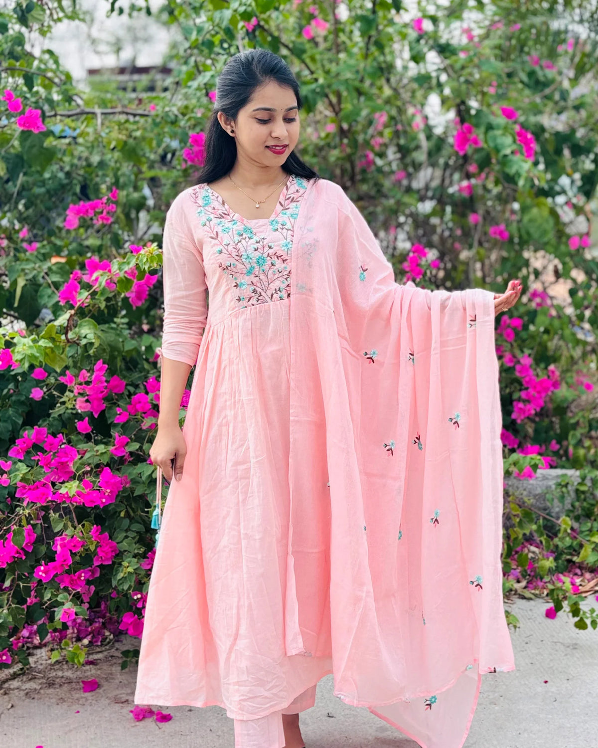 Soft peach Mul cotton anarkali