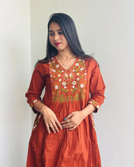 Rust Orange Cotton Anarkali Set