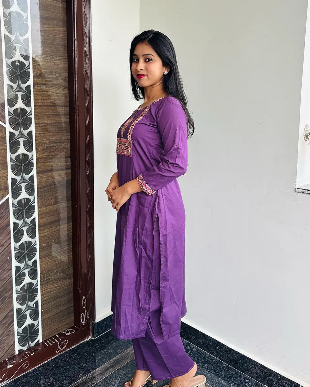 Purple Dhabu Cotton Co-ord Set