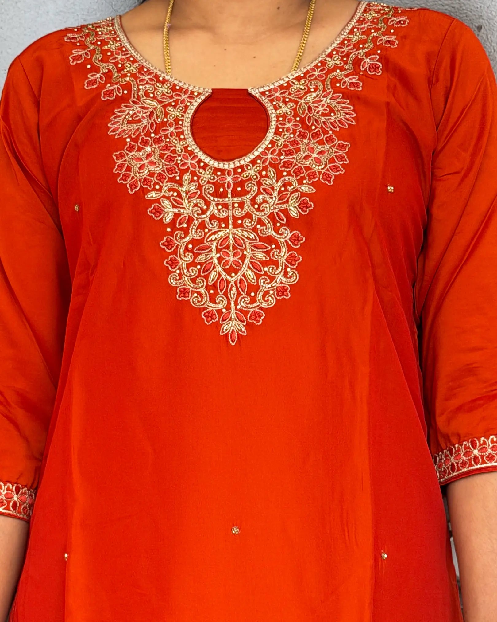Rust Orange Muslin kurti set