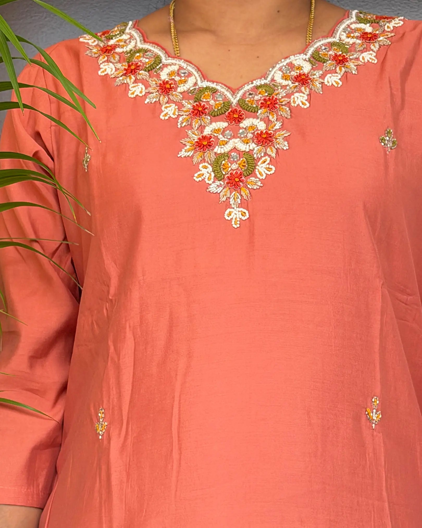 Peach Musline Kurta Set