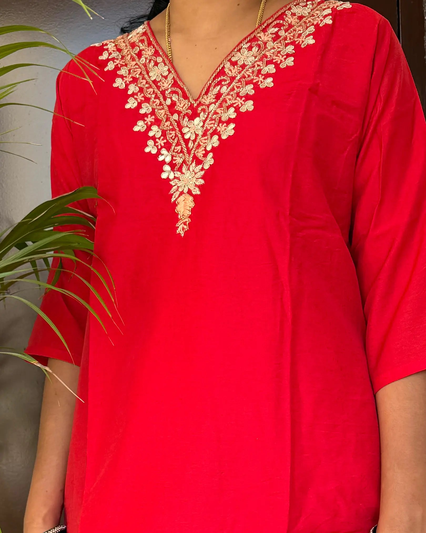 Vibrant Red Muslin Silk Kurta Set
