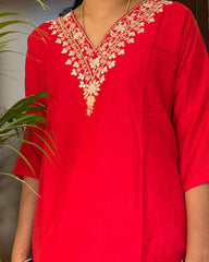 Vibrant Red Muslin Silk Kurta Set