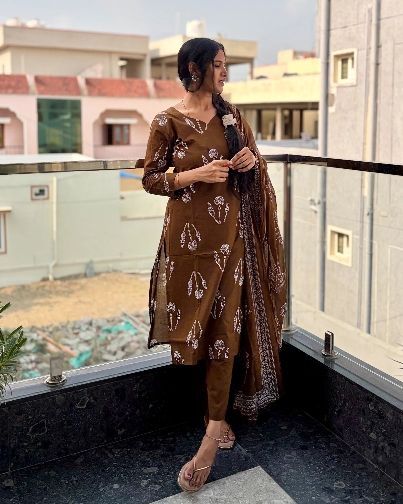 Dark Olive Green Cotton Kurti Set