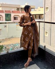 Dark Olive Green Cotton Kurti Set