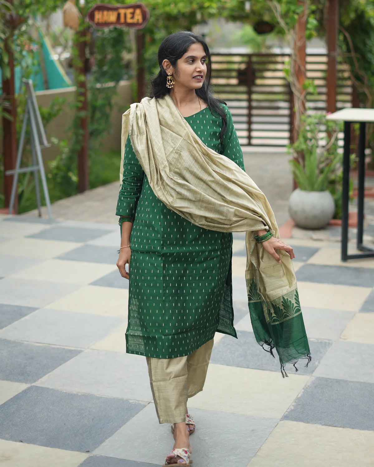 Green Rawsilk 3pc Kurthi Set